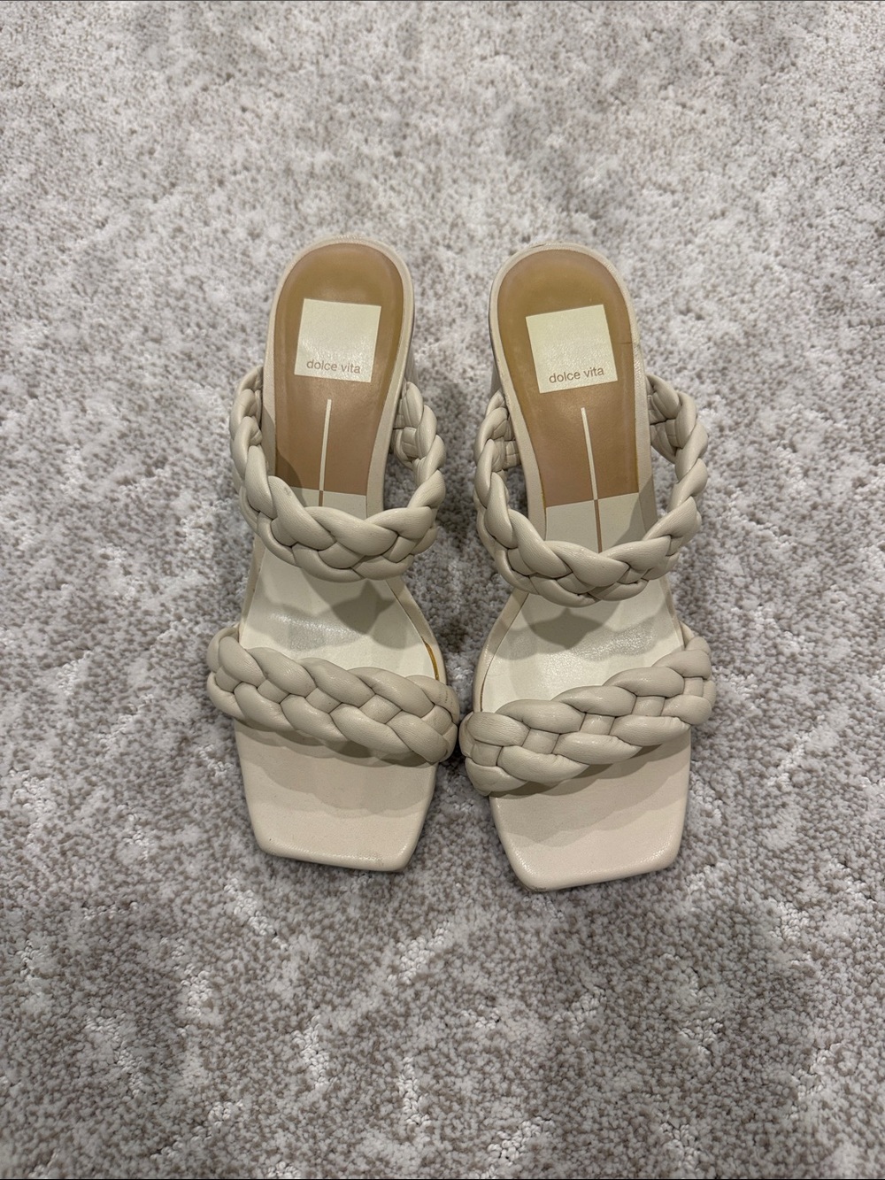 Dolce Vita Braided Double-Strap Heeled Sandals in Cream
